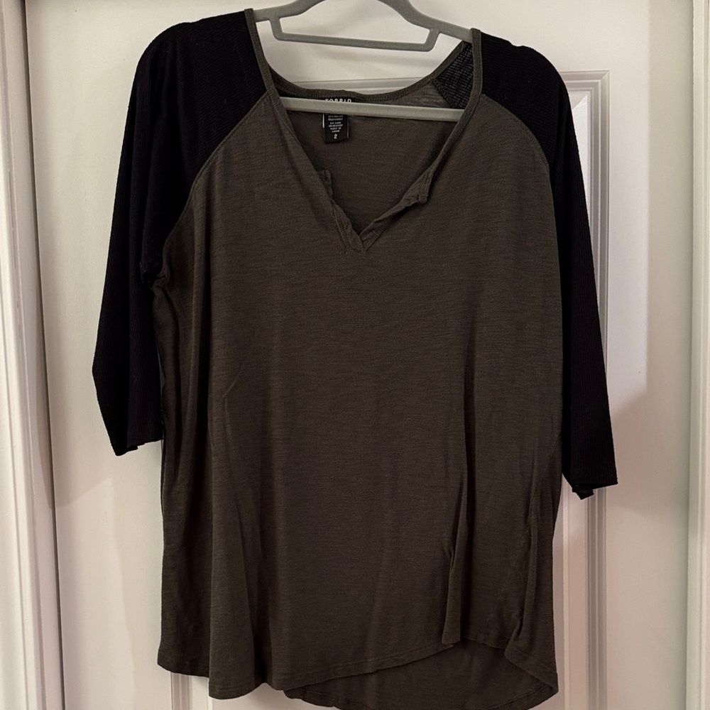 Torrid Olive and Black V-Neck Baseball Tee